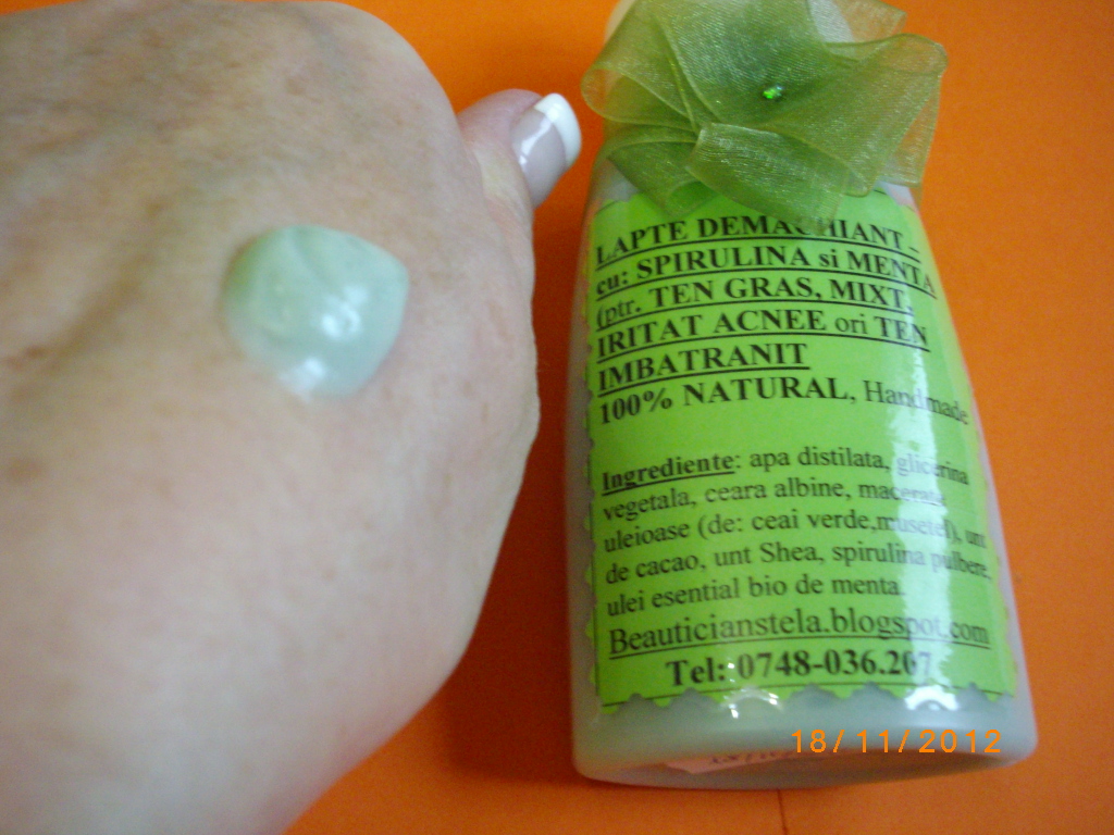 BEAUTICIAN.STELA HANDMADE LAPTE DEMACHIANT NATURAL cu SPIRULINA si MENTA (ptr. TEN GRAS, MIXT