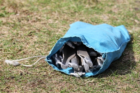 blue bag of tent pegs