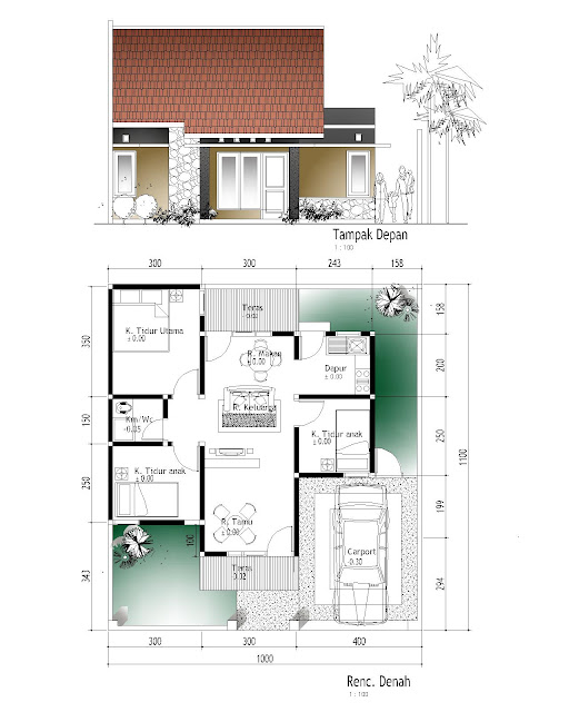  Rumah ini didesain dengan komposisi ruangan yang sederhana alasannya yaitu terdiri dari  Desain Rumah Sederhana Type 56