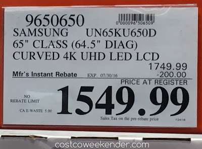 Costco 9650650 - Deal for the Samsung UN65KU650D Curved TV at Costco