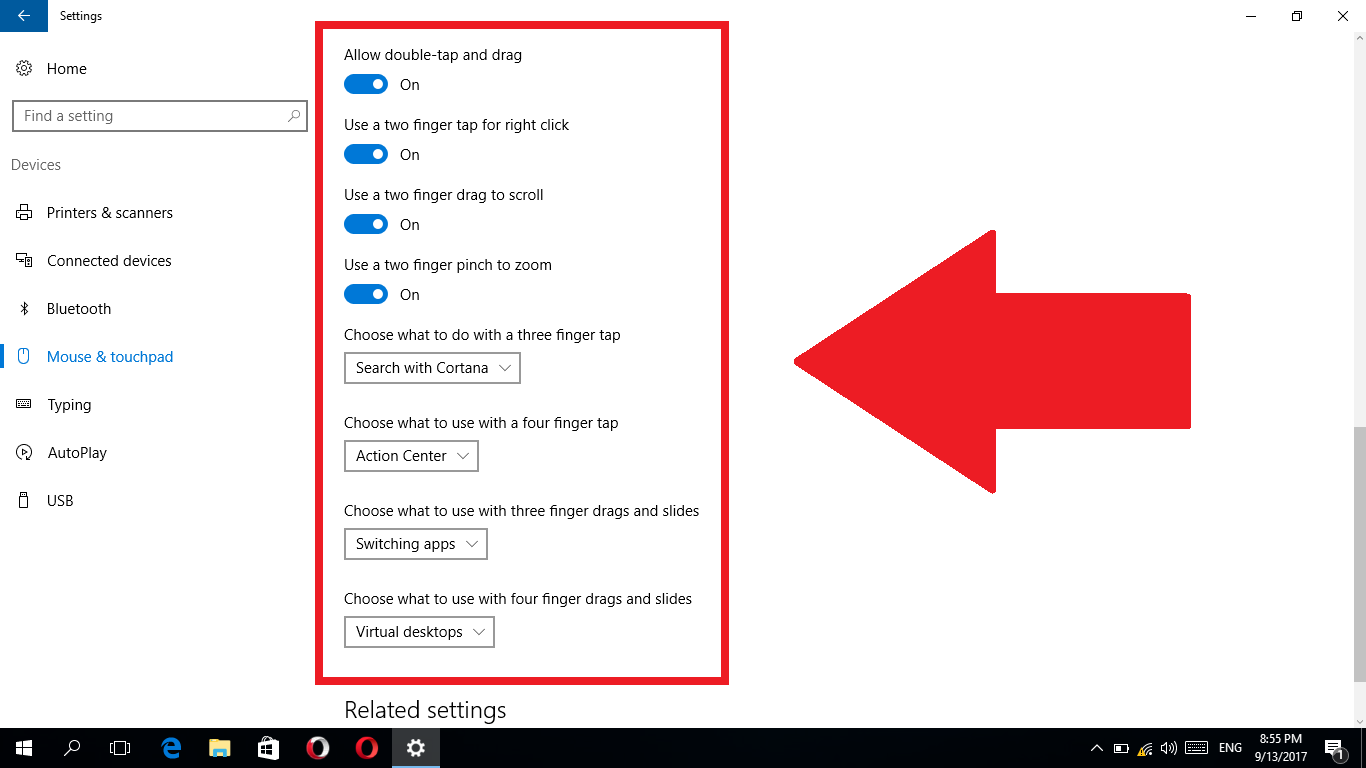 Touchpad gestures for Windows 10