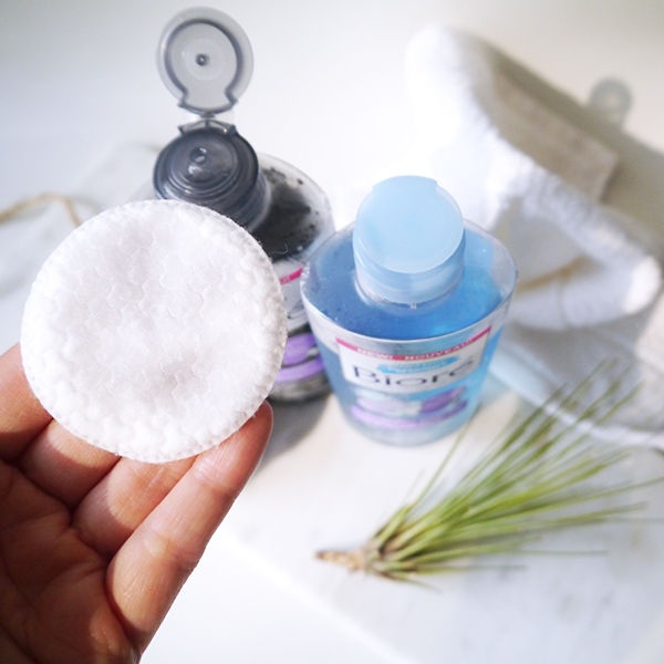 Biore Charcoal Cleansing Micellar Water on a cotton pad