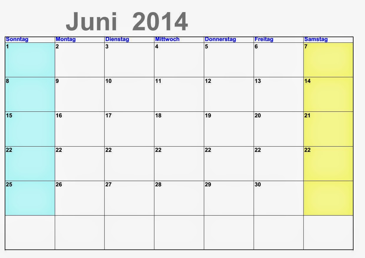 Kalender Juni 2014  Kalender 2016