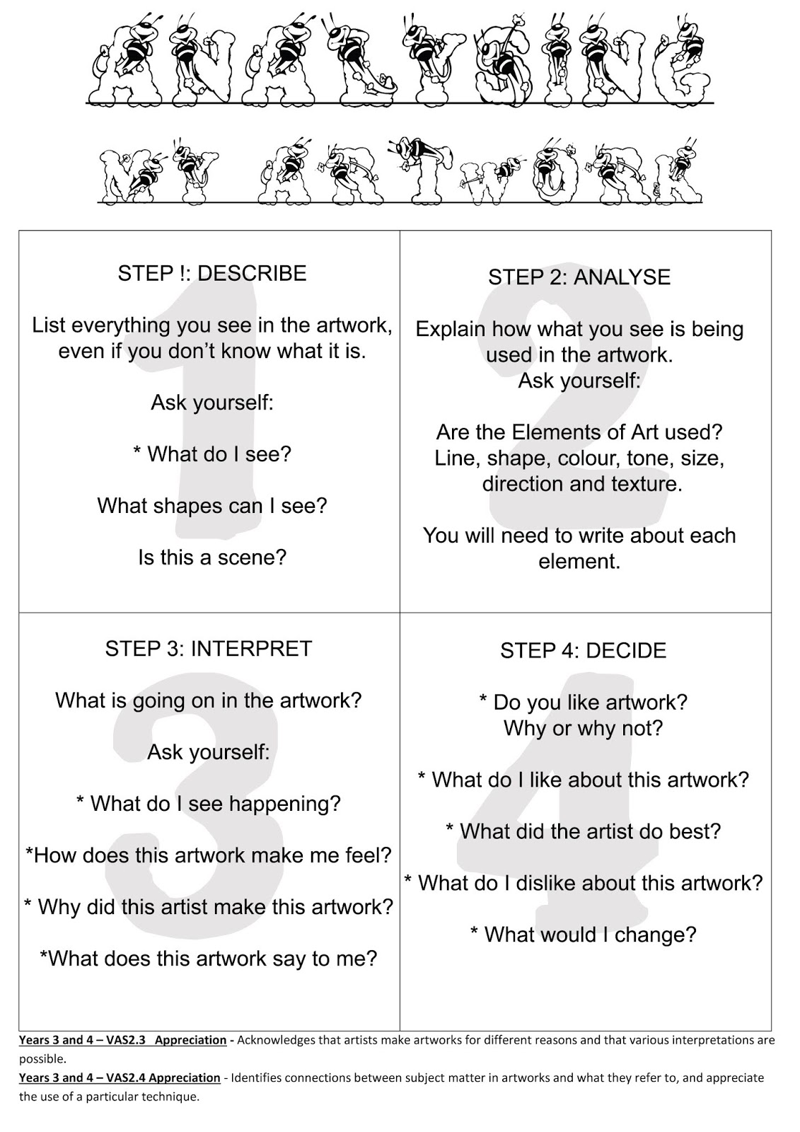 ANALYSING AN ARTWORK / MY ARTWORK Stage 1, 2 and 3 Worksheets