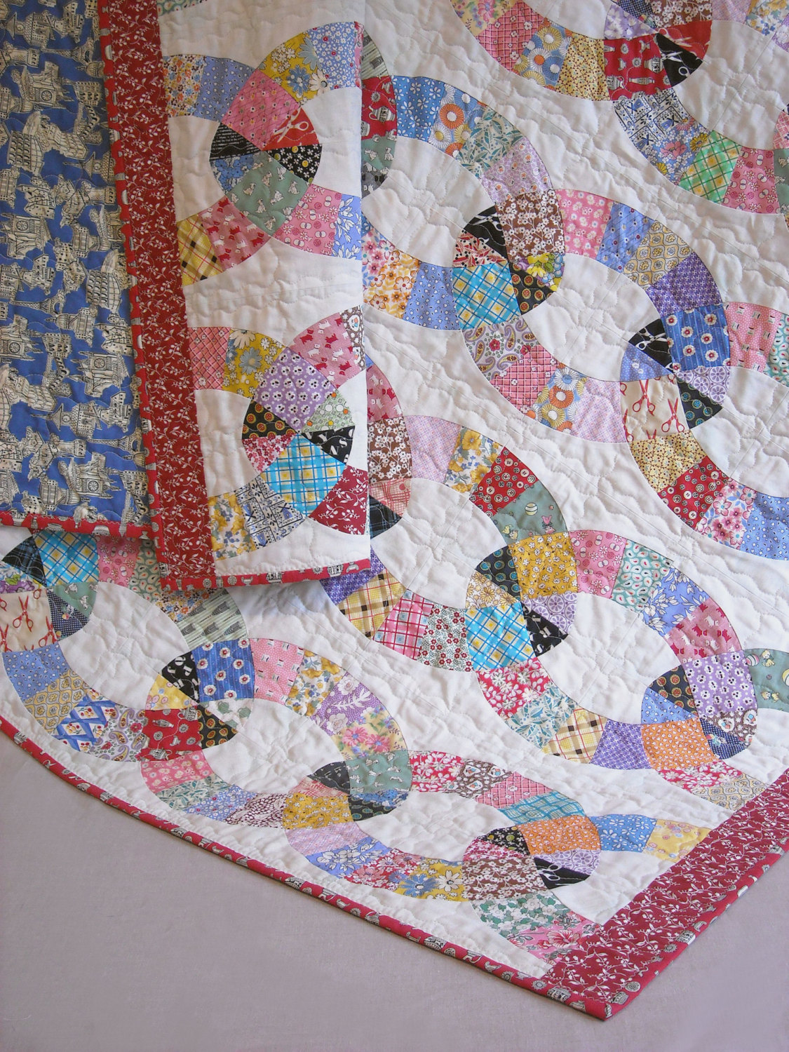 Handmade Twin Size Quilt Chain Link Pattern Vintage Look