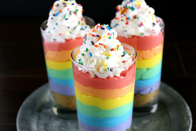 Rainbow No-Bake Cheesecake Parfaits from LoveandConfections.com