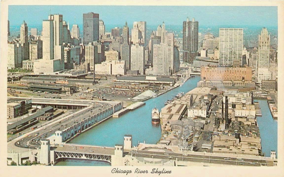 Chuckmans Collection Chicago Postcards Volume 11 Postcard Chicago River Skyline Aerial 