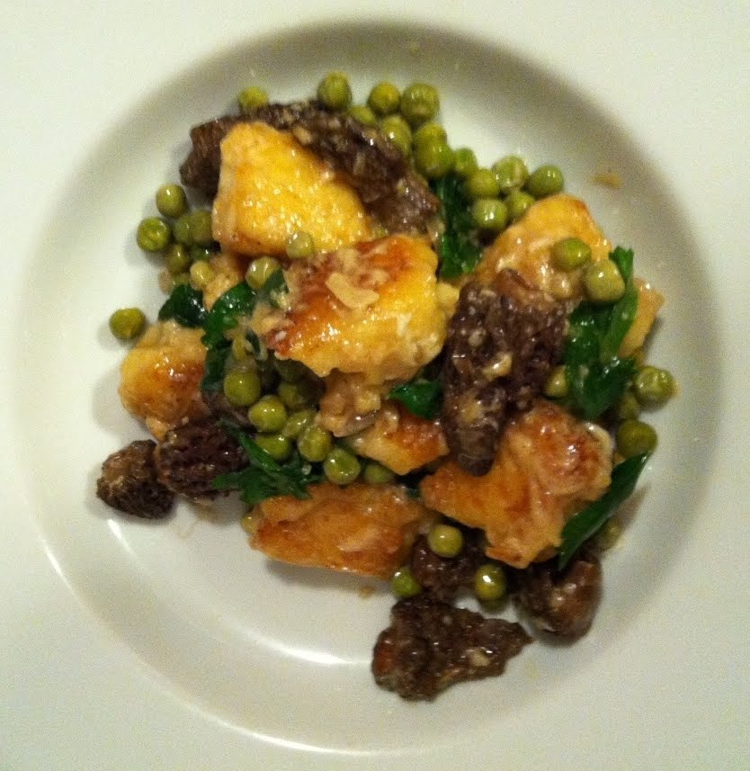 crumble. Michael Symon's Crispy Gnocci with Morels and Spring Peas