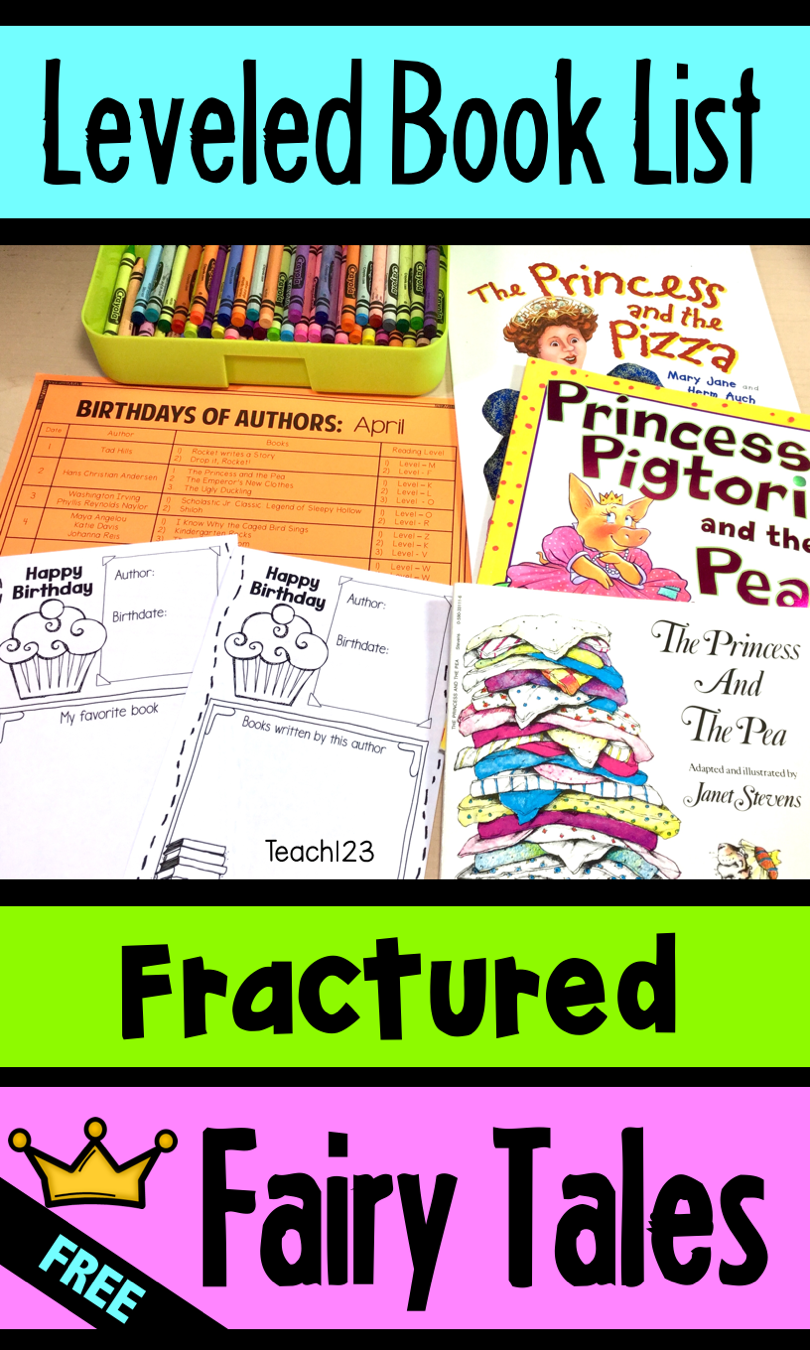 Leveled Book List, fairy tales, April birthdays of Children's Authors