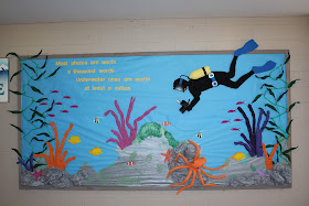 ocean bulletin board tropical boards school underwater scuba diver pollution reading into classroom summer scene theme sea under preschool decor