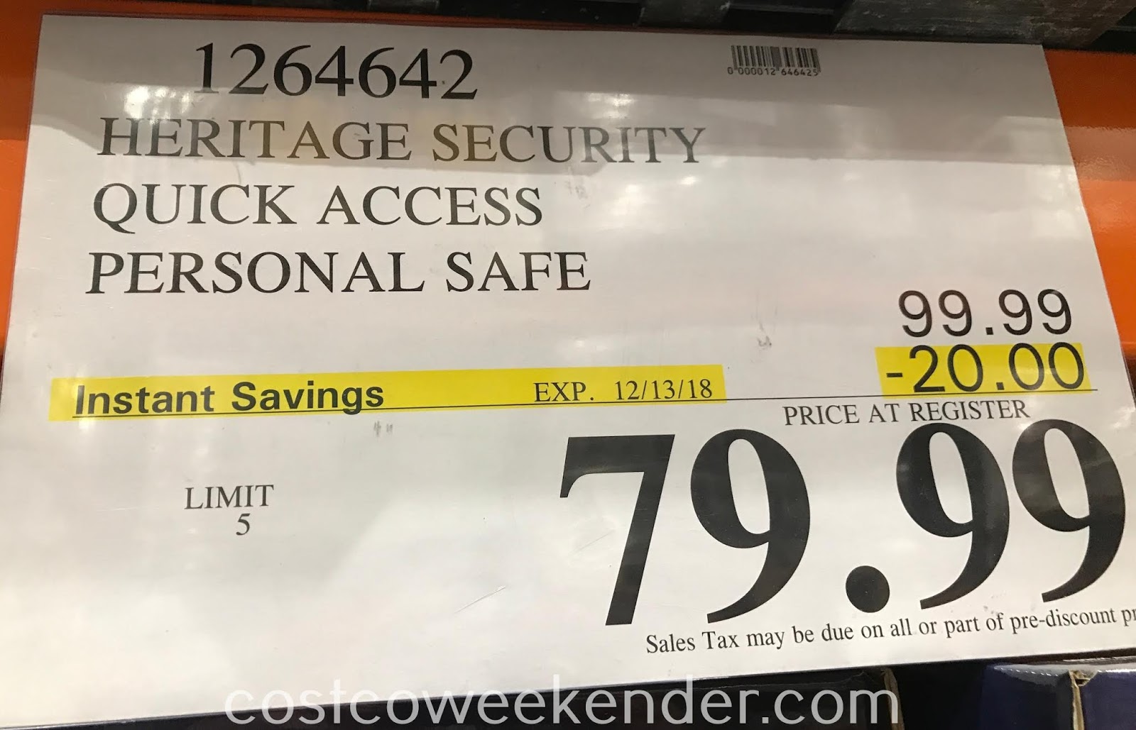 Heritage Security Quick Access Personal Safe Costco Weekender
