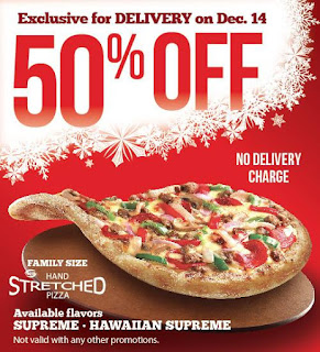 Manila Shopper: Pizza Hut Delivery 50% off on Pizza: December 14 2015
