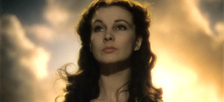 Vivien Leigh as Scarlet O'Hara with the sun behind her in Gone with the Wind movieloversreviews.filminspector.com