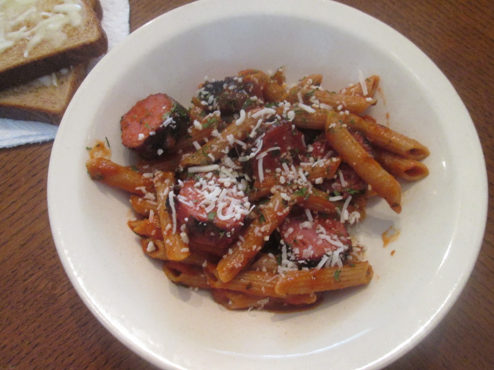 Grilled Smoked Turkey Sausage with Whole Grain Penne Rigate