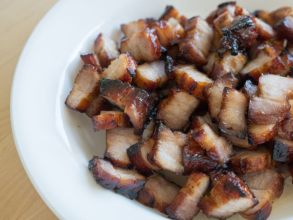 Purple bowl Homemade char siew or BBQ pork recipe