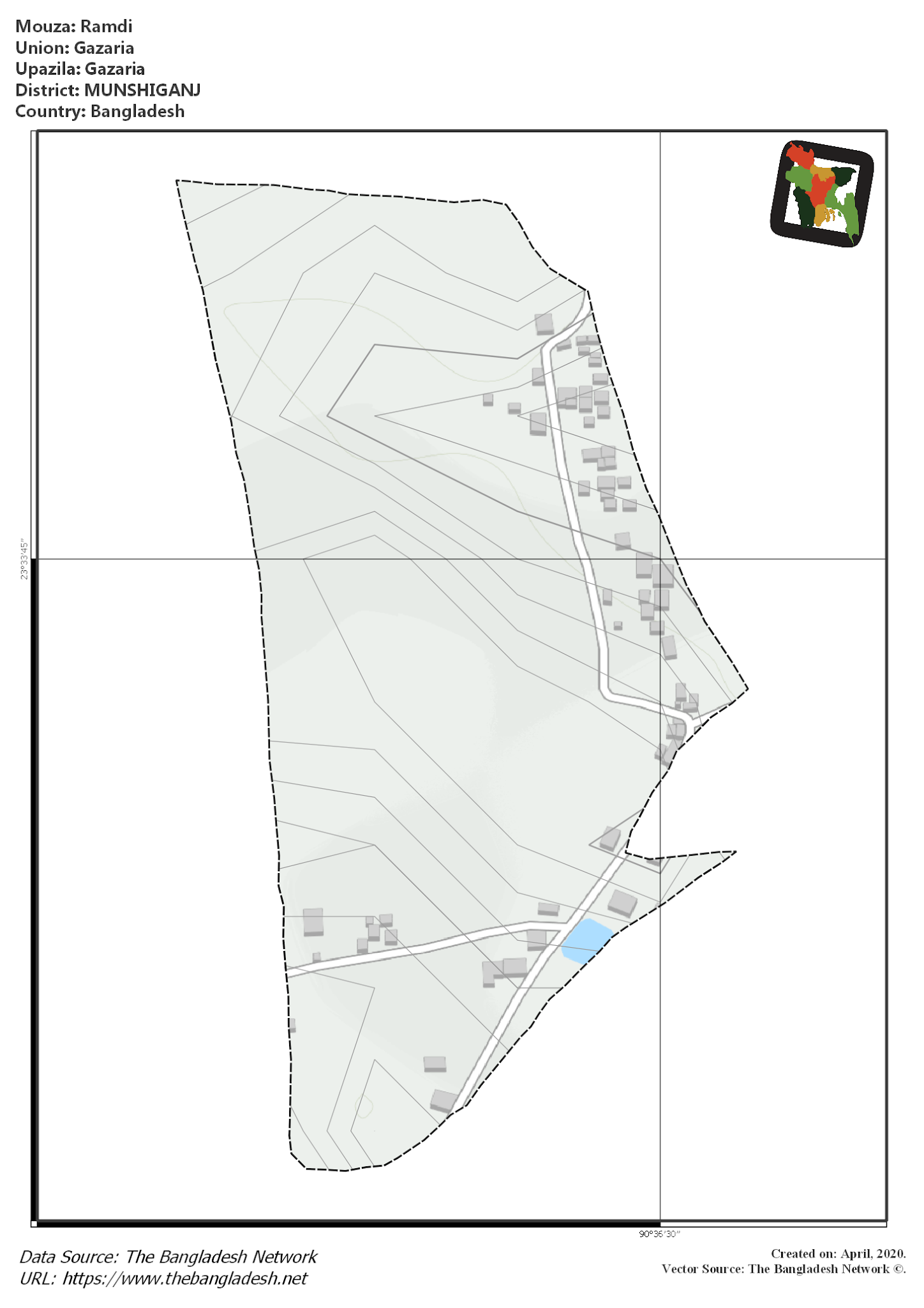 Map of Ramdi Mouza of Gazaria Upazila, MUNSHIGANJ, Bangladesh.