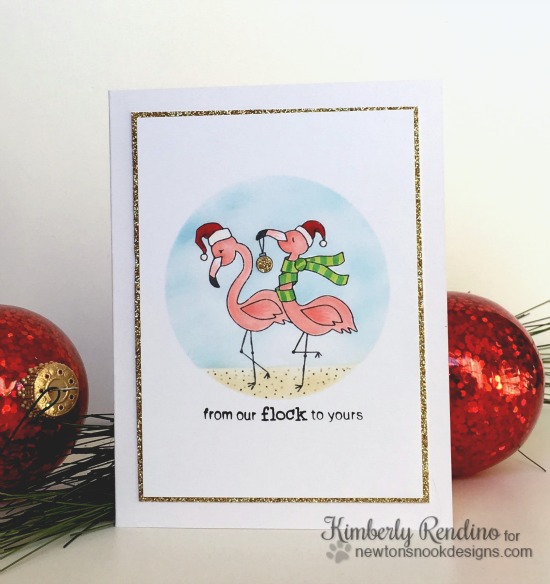 Pink Flamingos Christmas Card by Kimberly Rendino | Flirty Flamingos stamp set by Newton's Nook Designs #newtonsnook #flamingo