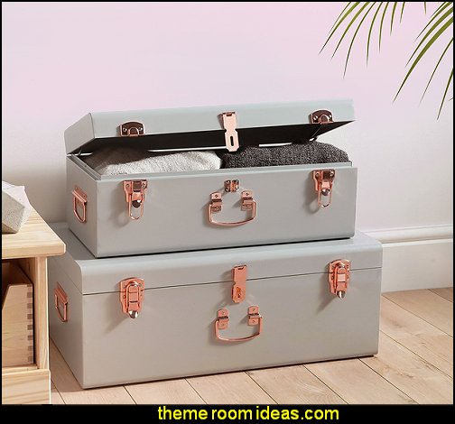 Gray Vintage Style Steel Metal Storage Trunk Set with Rose Gold Handles Blush pink decorating - blush pink decor - blush and gold decor - blush pink and gold bedroom decor - blush pink gold baby girl nursery furniture - blush art prints - Gray Vintage Style Steel Metal Storage Trunk Set with Rose Gold Handles Blush pink decorating - blush pink decor - blush and gold decor - blush pink and gold bedroom decor - blush pink gold baby girl nursery furniture - blush art prints -