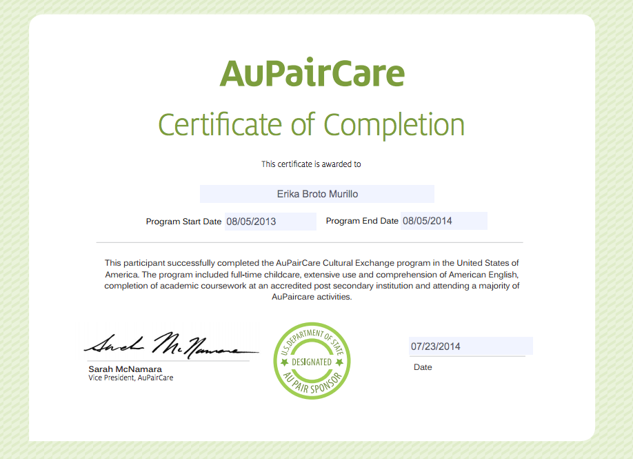 Program completion certificate