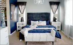 bedroom navy gray master remodel walls romantic chandelier bedrooms barnett cole elegance adds dim provides lighting space discover