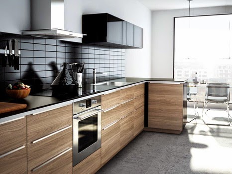 new collection IKEA kitchen units, designs and reviews, dark surface wood cabinets