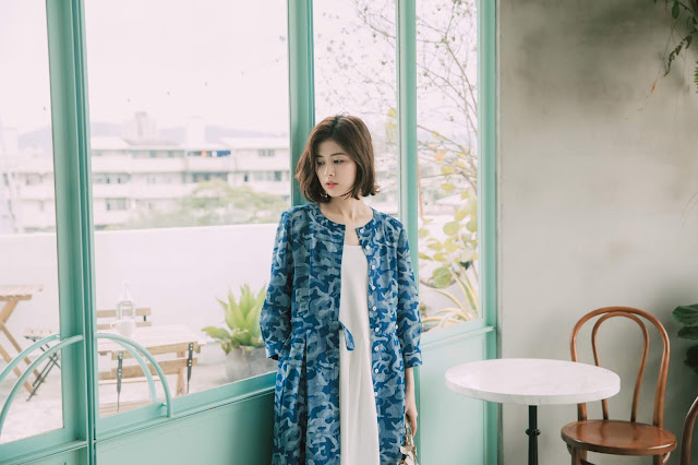 海洋鯨魚開襟七分袖洋裝