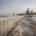 Ice builds up along Lake Michigan at North Avenue Beach