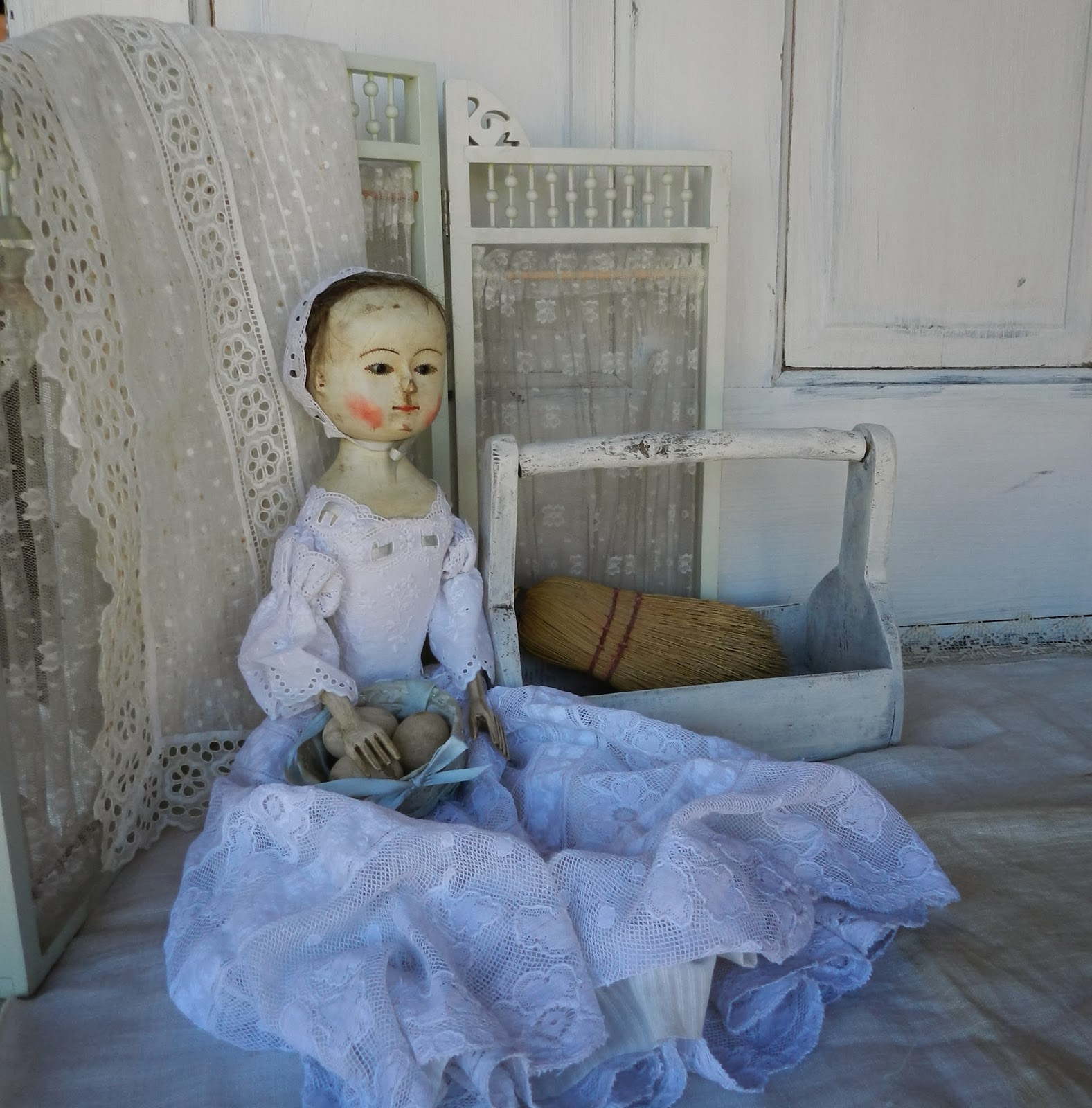 The Old Wooden Sisters Queen Anne Doll ready and available for sale