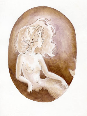 "sirena pescada" il·lustració infantil a tinta 
