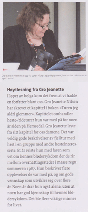 Høytlesning fra Gro Jeanette Nilsen.