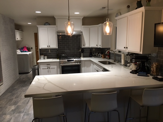 renovated kitchen, gray and white