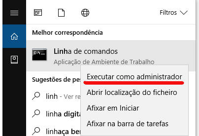 executar linha de comandos como administrador executar linha de comandos como administrador