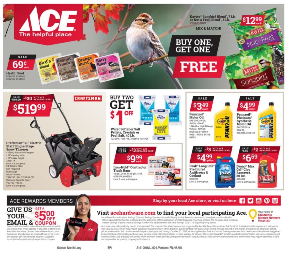 ACE Hardware Ad 10/1/19 and ACE Sales Ad October 2019