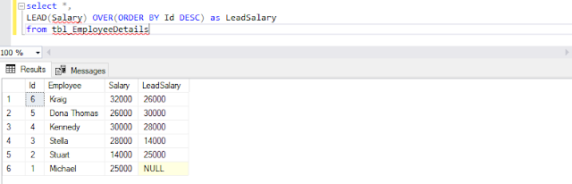 LEAD Function in SQL Server