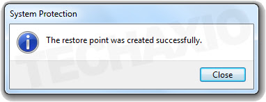 The restore point was created successfully.