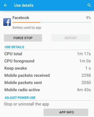 App battery use details