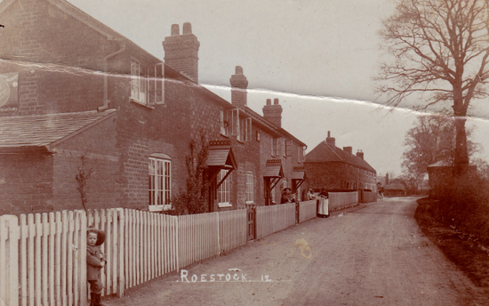 Postcard of Roestock in 1915 showing Invicta Cottages and the Plough pub beyond. Image from Peter Miller's collection 