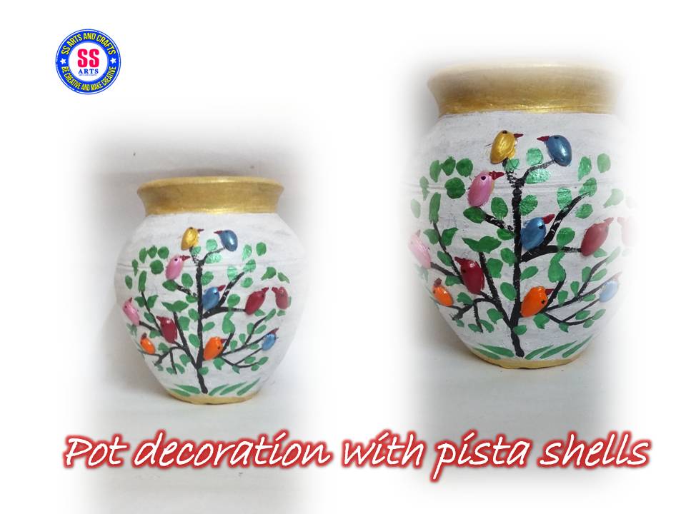 Pot Decoration With Pista Shells
