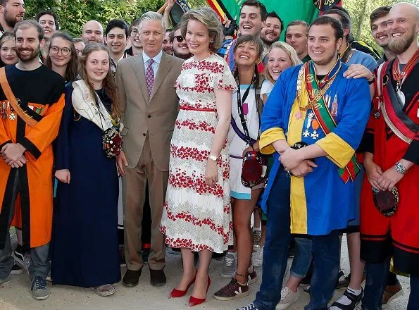 Queen Mathilde wore a new floral-print silk crepe de chine dress by Red Valentino. Belgian National Day Warandepark Festival