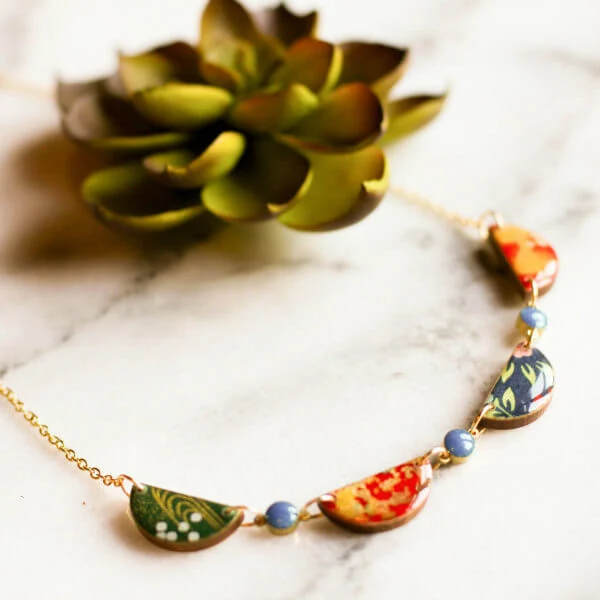 japanese paper necklace on gold chain with succulent