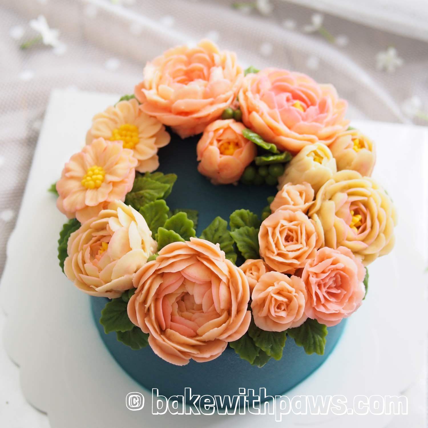 Korean Style Buttercream Flowers Cake 30 BAKE WITH PAWS