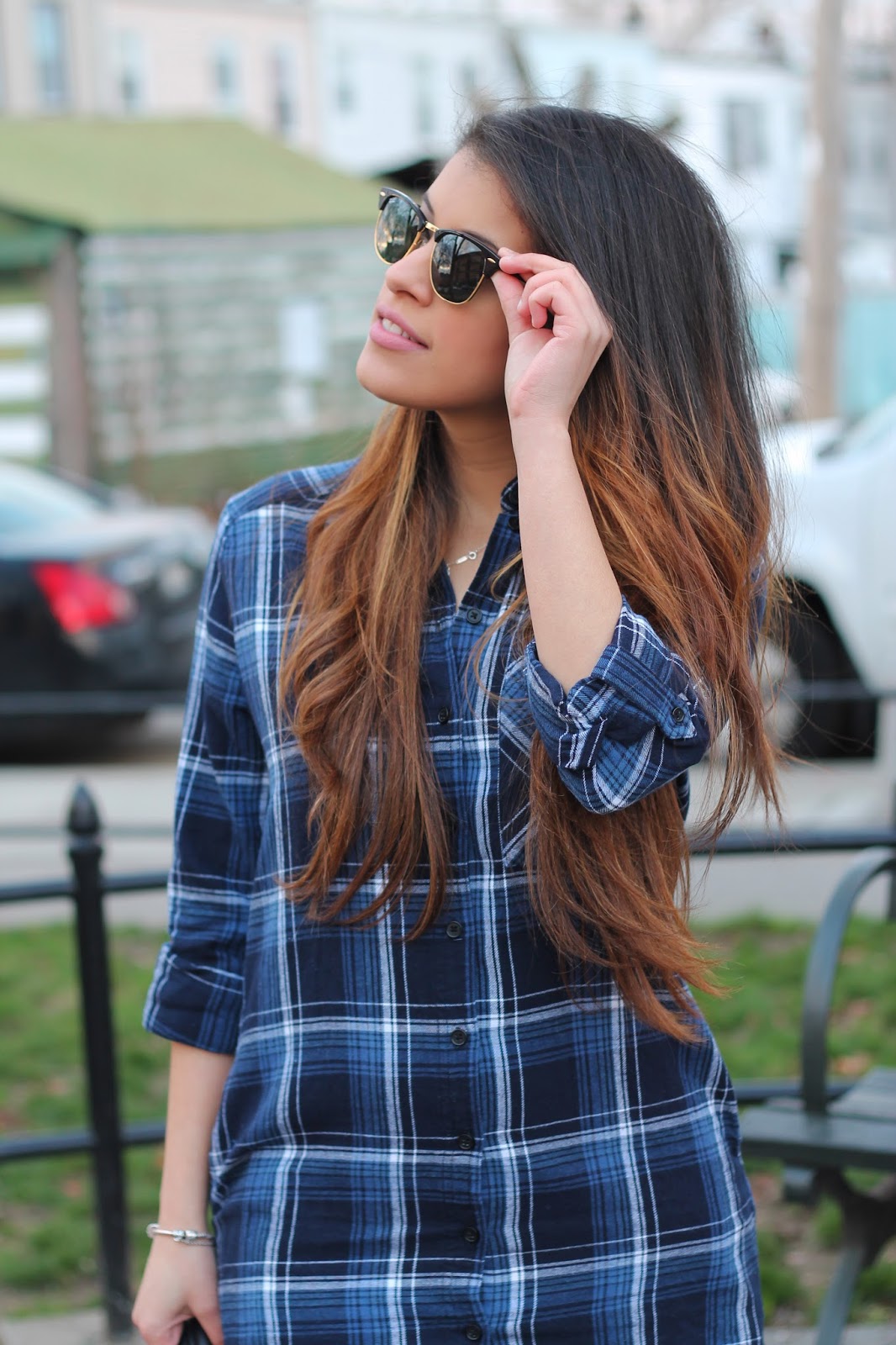 Plaid Flannel Shirt Dress & Kneehigh Boots. New York Petite