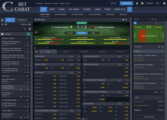 BetCarat Live Betting Screen