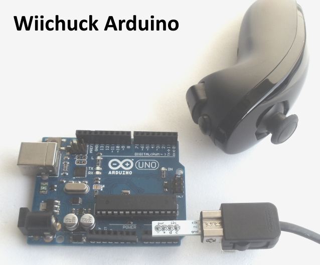 Conecte o NunChuck no Arduino com o adaptador Wiichuck Arduino e Cia