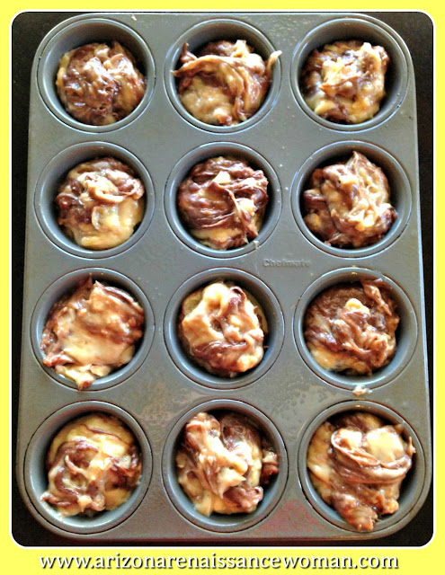 Banana Nutella Muffins with Toasted Hazelnuts - Batter in Pan