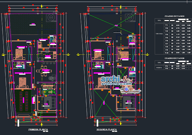 Family house 8x20 mts in AutoCAD 