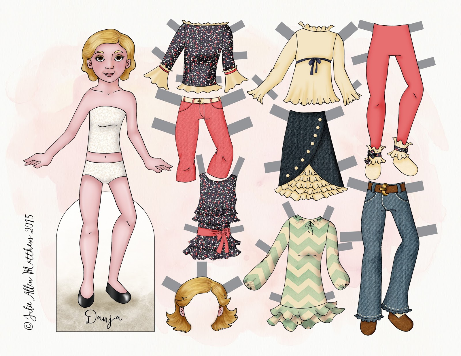 Afgang til ven End Paper Doll School: Mix and Match Paper Doll Wardrobe Sheet 1