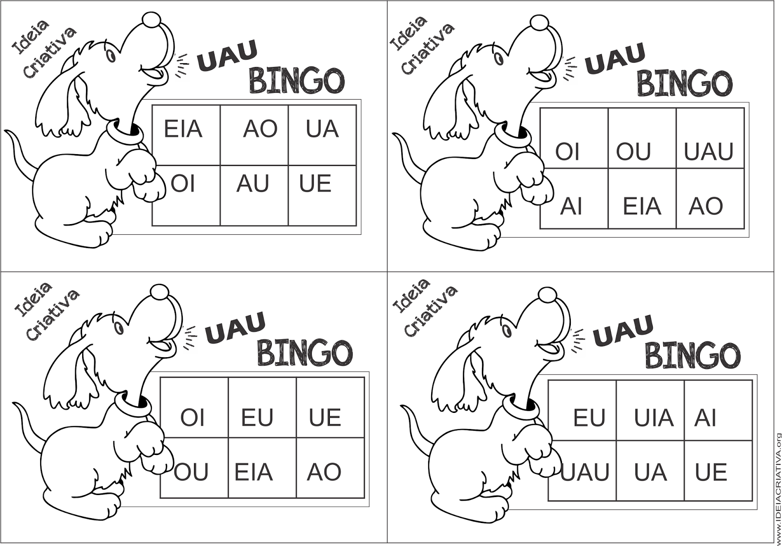 Jogo Bingo de Encontros Vocálicos com Cartelas para Imprimir Grátis