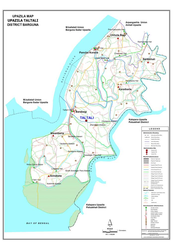 Taltali Upazila Map Barguna District Bangladesh