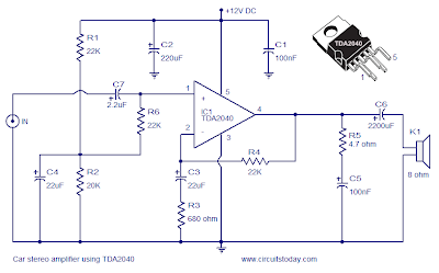 TDA2040 Car stereo amplifier circuit and explanation | Electronic ...